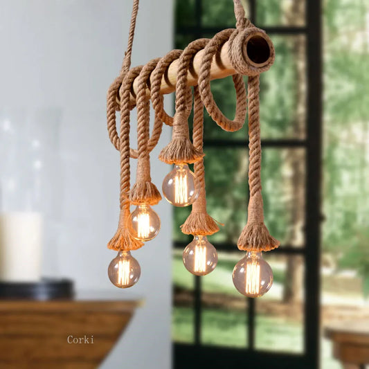 Vintage Rope and Bamboo Pendant Light